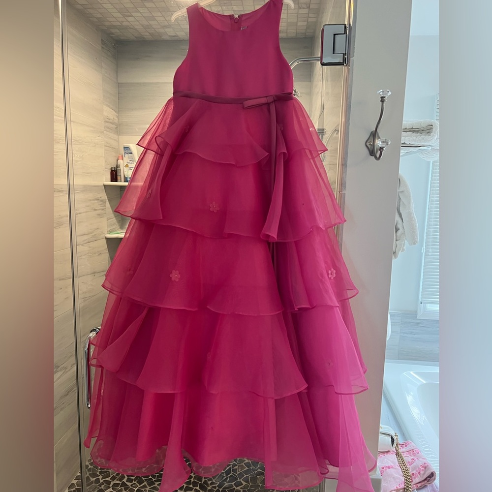 Pink ruffle long girls dress